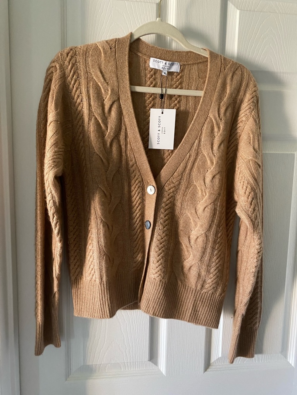 Scotch & Soda Tan Cable-Knit V-Neck Cardigan